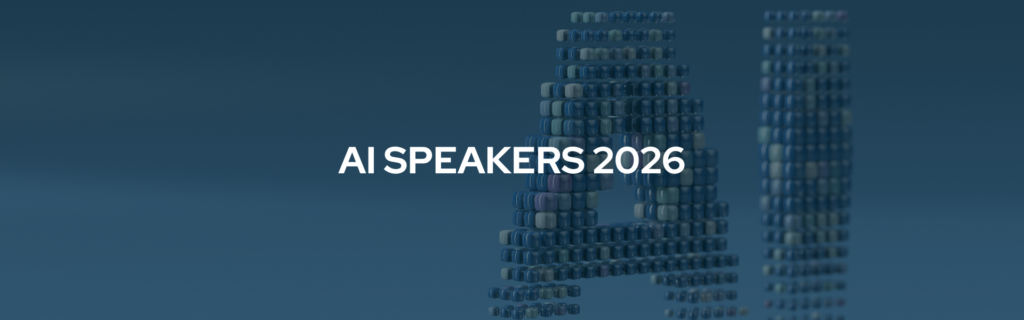 Decorative banner that reads "AI SPEAKERS 2026" in bold white font.