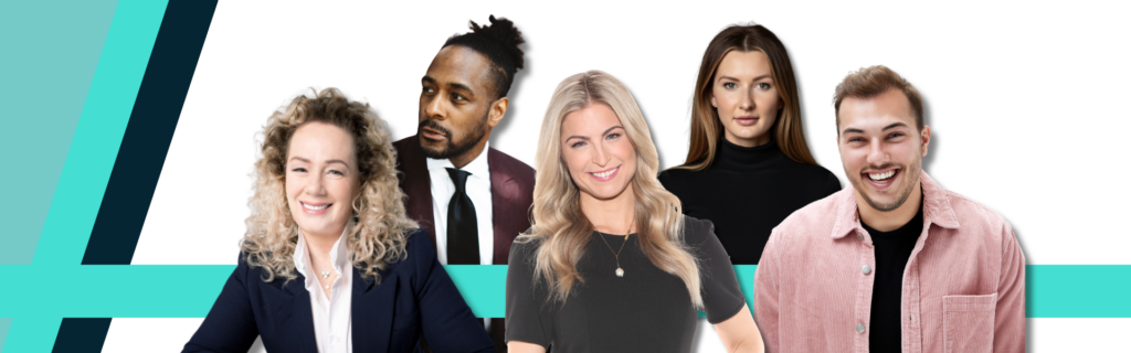Decorative banner featuring headshots of Arlene Dickinson, Jesse Lipscombe, Dr. Gillian Mandich, Brandi Leifso, and Dr. Kaleb Dahlgren from left to right.